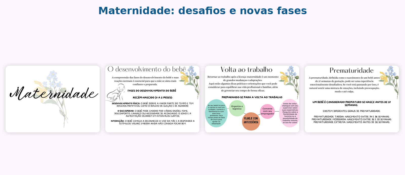 Páginas reais do conteúdo sobre maternidade