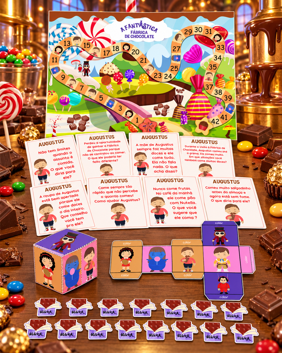 Demonstração mobile da jornada pela Fantástica Fábrica de Chocolate